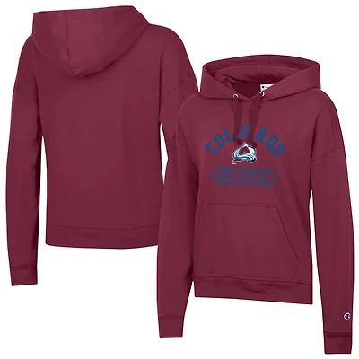 Sweat à capuche Champion pour femme, couleur bordeaux, Colorado Avalanche, modèle Pill Box.