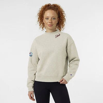 Sweat-shirt en polaire tri-blend Champion pour femme, couleur avoine, Colorado Avalanche Collar, inscription Triumph.