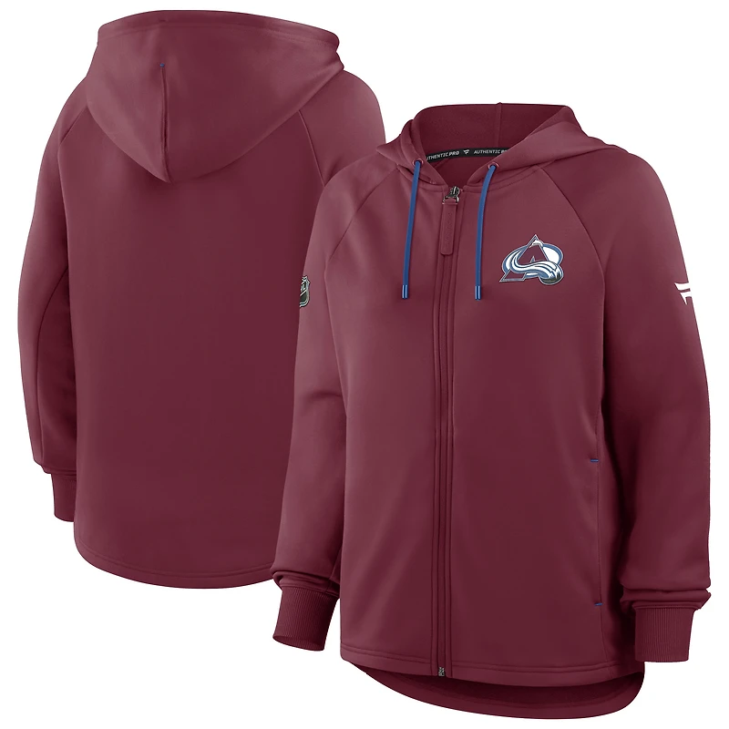 Women's Fanatics Burgundy Colorado Avalanche Authentic Pro Rink Raglan Full-Zip Hoodie