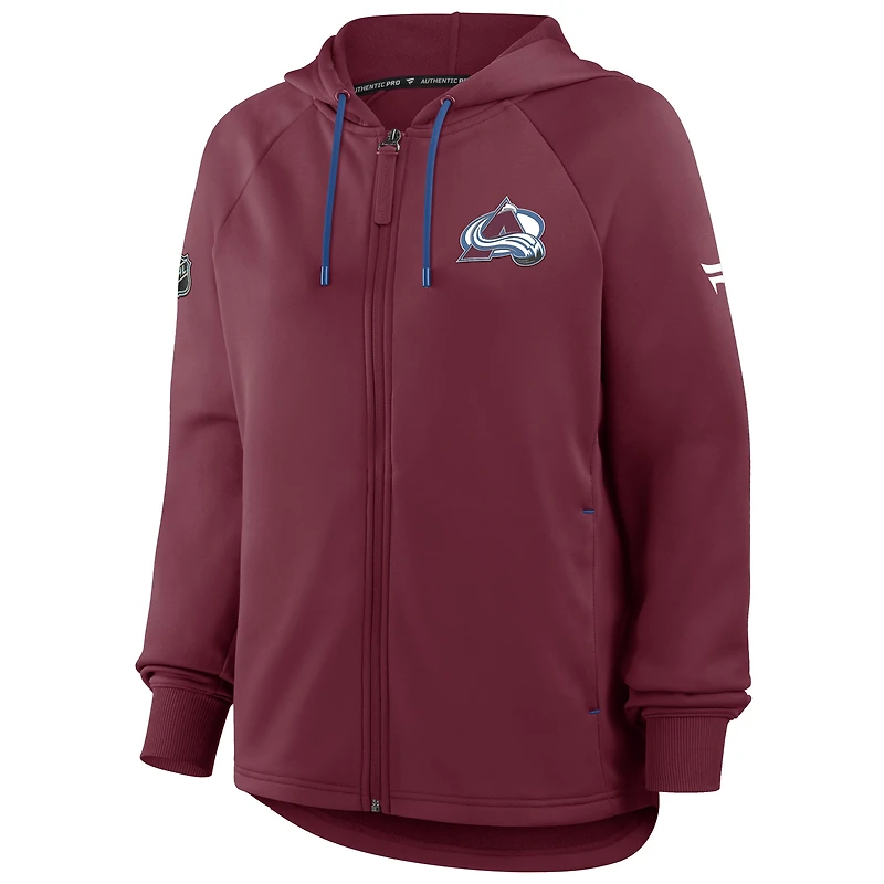 Women's Fanatics Burgundy Colorado Avalanche Authentic Pro Rink Raglan Full-Zip Hoodie