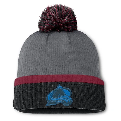 Bonnet en tricot à revers avec pompon pour femme Fanatics Colorado Avalanche, anthracite