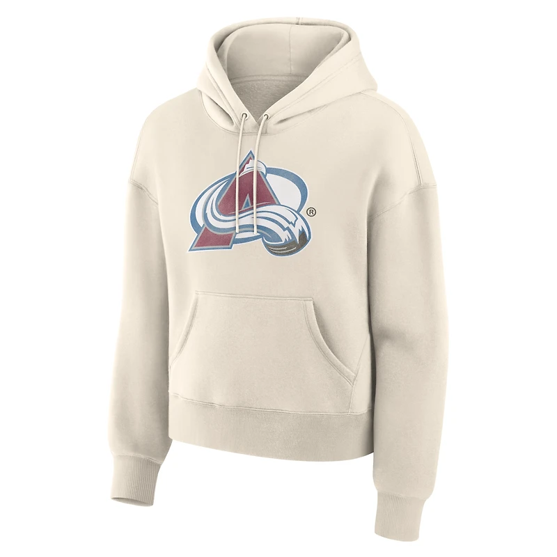 Women's Fanatics Cream Colorado Avalanche Distressed Logo Hoodie