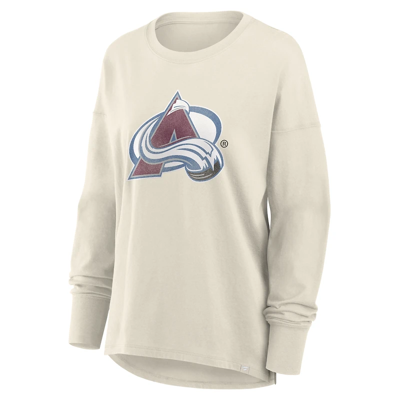T-shirt à manches longues Fanatics Cream Colorado Avalanche pour femmes, logo vieilli