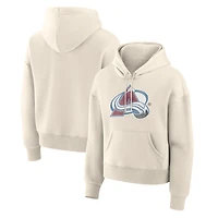 Women's Fanatics Cream Colorado Avalanche Elevated Distressed Logo Hoodie