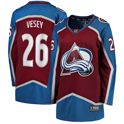 Maillot Jimmy Vesey, joueur échappé à domicile de l'Avalanche du Colorado, bordeaux, pour femmes Fanatics