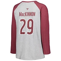 Women's Fanatics Nathan MacKinnon Heather Gray/Heather Burgundy Colorado Avalanche Plus Name & Number Raglan Long Sleeve T-Shirt