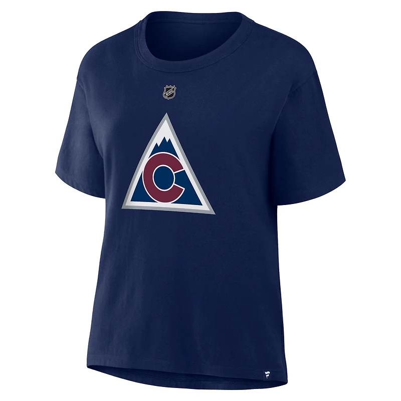 T-shirt authentique Fanatics pour femmes Nathan MacKinnon, bleu marine, Colorado Avalanche, avec nom et numéro.