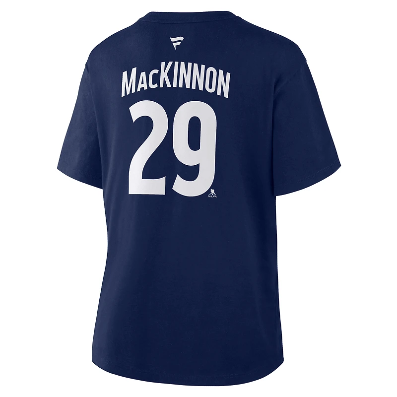 T-shirt authentique Fanatics pour femmes Nathan MacKinnon, bleu marine, Colorado Avalanche, avec nom et numéro.