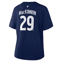 T-shirt authentique Fanatics pour femmes Nathan MacKinnon, bleu marine, Colorado Avalanche, avec nom et numéro.