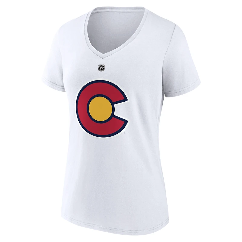Women's Fanatics Nathan MacKinnon White Colorado Avalanche Special Edition 2.0 Name & Number V-Neck T-Shirt
