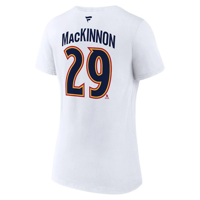 Women's Fanatics Nathan MacKinnon White Colorado Avalanche Special Edition 2.0 Name & Number V-Neck T-Shirt