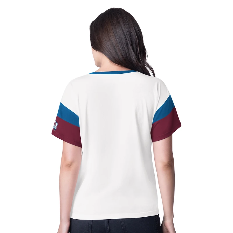 T-shirt surdimensionné à col en V avec strass G-III 4Her de Carl Banks pour femme, patinoire Colorado Avalanche Rink blanche