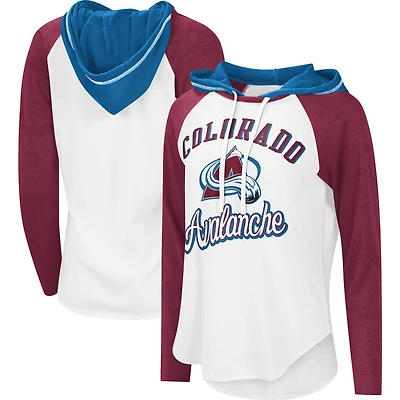 T-shirt à capuche léger MVP G-III Sports by Carl Banks pour femme, blanc/bordeaux, Colorado Avalanche