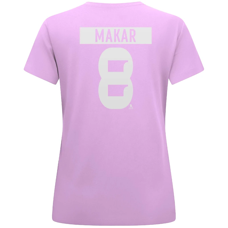 T-shirt femme Levelwear Cale Makar Lavender Colorado Avalanche Hockey Fights Cancer Anthem Name & Number