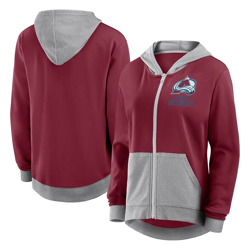 Women's Logo Athletic Burgundy Colorado Avalanche Hit It French Terry Full-Zip Hoodie