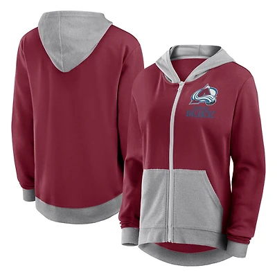 Women's Logo Athletic Burgundy Colorado Avalanche Hit It French Terry Full-Zip Hoodie