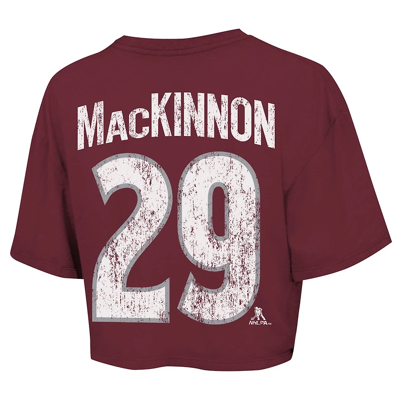 T-shirt court Majestic Threads Nathan MacKinnon pour femmes, marron, Colorado Avalanche Behind The Net, nom et numéro