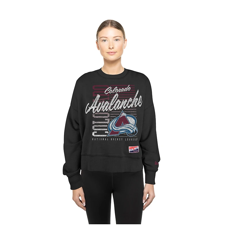 Sweat-shirt surdimensionné noir délavé minéral Colorado Avalanche pour femme New Era