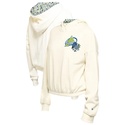 Women's New Era Cream Colorado Avalanche Glam Game Quarter-Zip Cropped Floral Hoodie Pullover