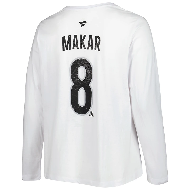 Women's Profile Cale Makar White Colorado Avalanche Plus Distressed Printed Name & Number Long Sleeve T-Shirt