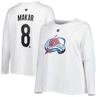 Women's Profile Cale Makar White Colorado Avalanche Plus Distressed Printed Name & Number Long Sleeve T-Shirt