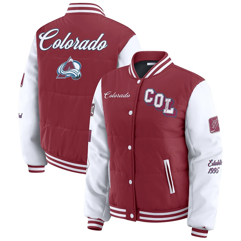 Women's WEAR by Erin Andrews Burgundy/White Colorado Avalanche Varsity Full-Snap Puffer Jacket