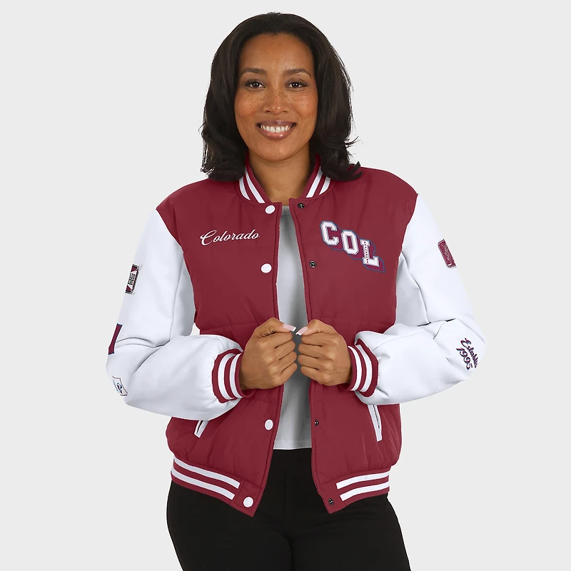 Women's WEAR by Erin Andrews Burgundy/White Colorado Avalanche Varsity Full-Snap Puffer Jacket