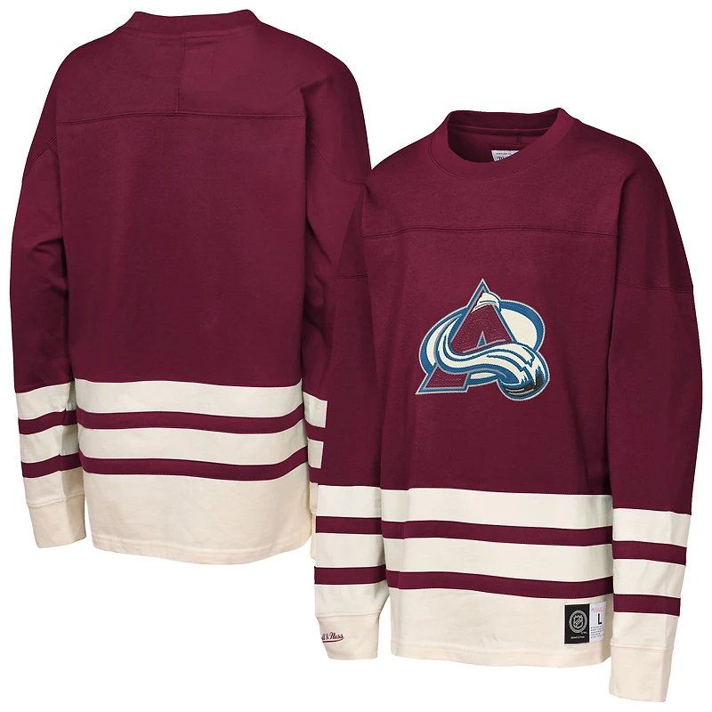 Haut épais à manches longues et point de chaînette Colorado Avalanche Burgundy Mitchell & Ness pour jeunes