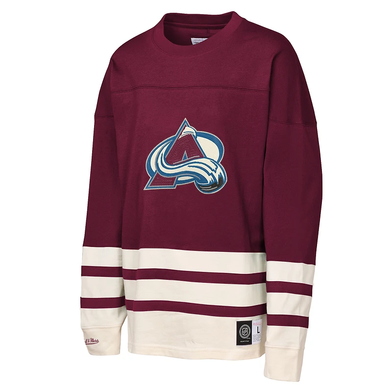 Haut épais à manches longues et point de chaînette Colorado Avalanche Burgundy Mitchell & Ness pour jeunes
