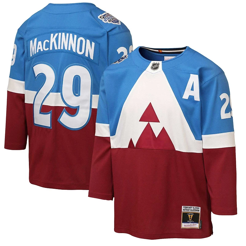 Youth Mitchell & Ness Nathan MacKinnon Blue/Burgundy Colorado Avalanche 2020 Stadium Series Power Play Jersey
