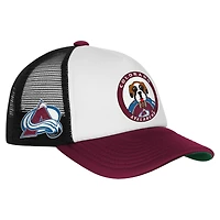 Casquette de camionneur ajustable blanche pour jeunes Mitchell & Ness, mascotte des Colorado Avalanches