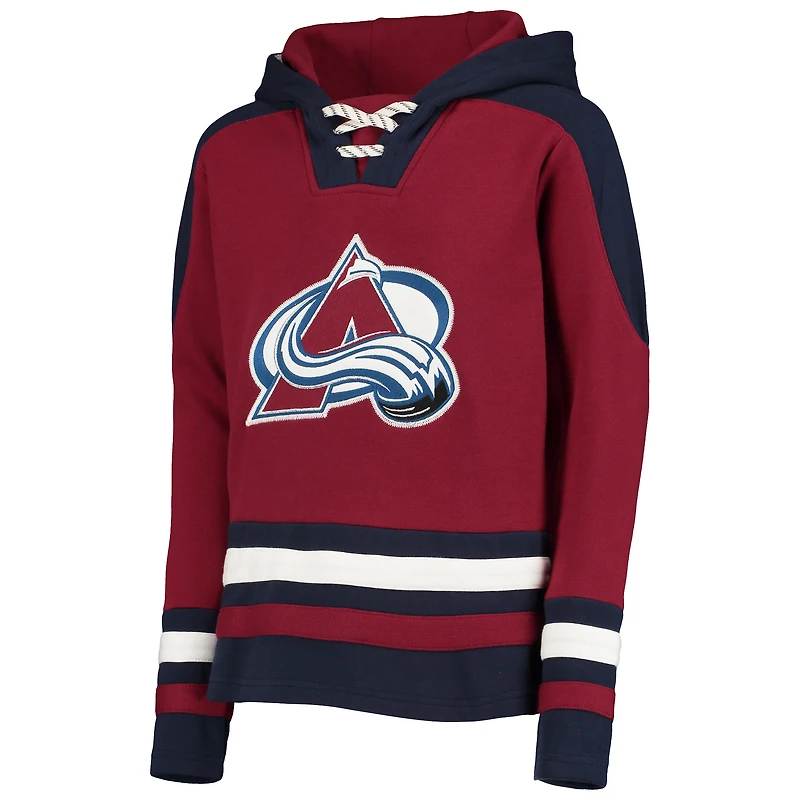Chandail à capuchon avec nom et numéro encolure en V pour jeune Nathan MacKinnon Bourgogne Colorado Avalanche Ageless Must-Have