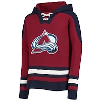 Chandail à capuchon avec nom et numéro encolure en V pour jeune Nathan MacKinnon Bourgogne Colorado Avalanche Ageless Must-Have