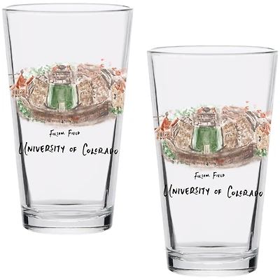 Colorado Buffaloes Laura Wilcox Watercolors 16oz Pint Glass 2-Pack