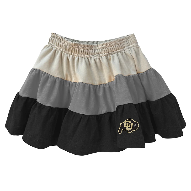 Girls Toddler Wes & Willy Tan Colorado Buffaloes Tri-Blend Sleeveless Full-Zip Hoodie Tiered Skirt Set