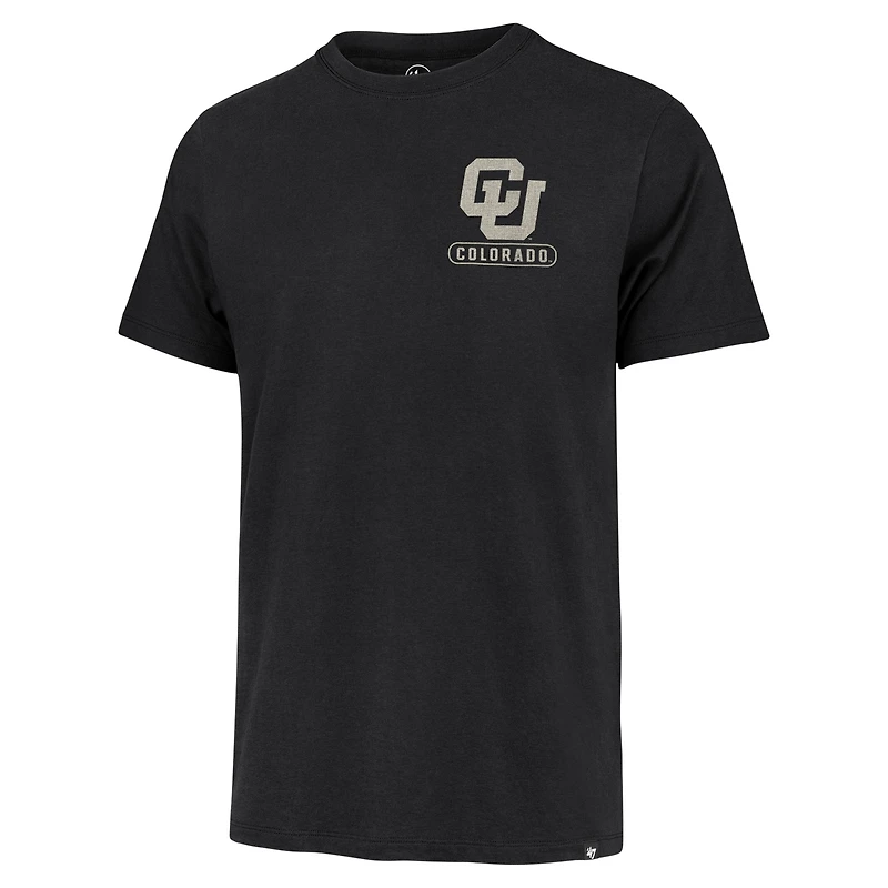 T-shirt Franklin '47 noir pour hommes des Buffaloes du Colorado sur la poitrine gauche et le dos Slide Two Hit