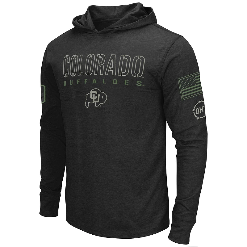 T-shirt à manches longues capuche Colosseum Black Colorado Buffaloes OHT en hommage aux militaires