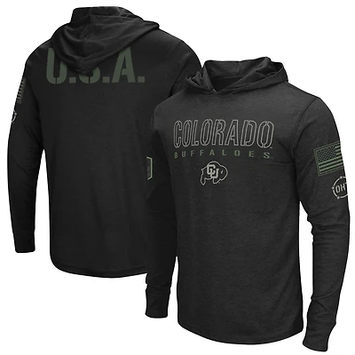 T-shirt à manches longues capuche Colosseum Black Colorado Buffaloes OHT en hommage aux militaires
