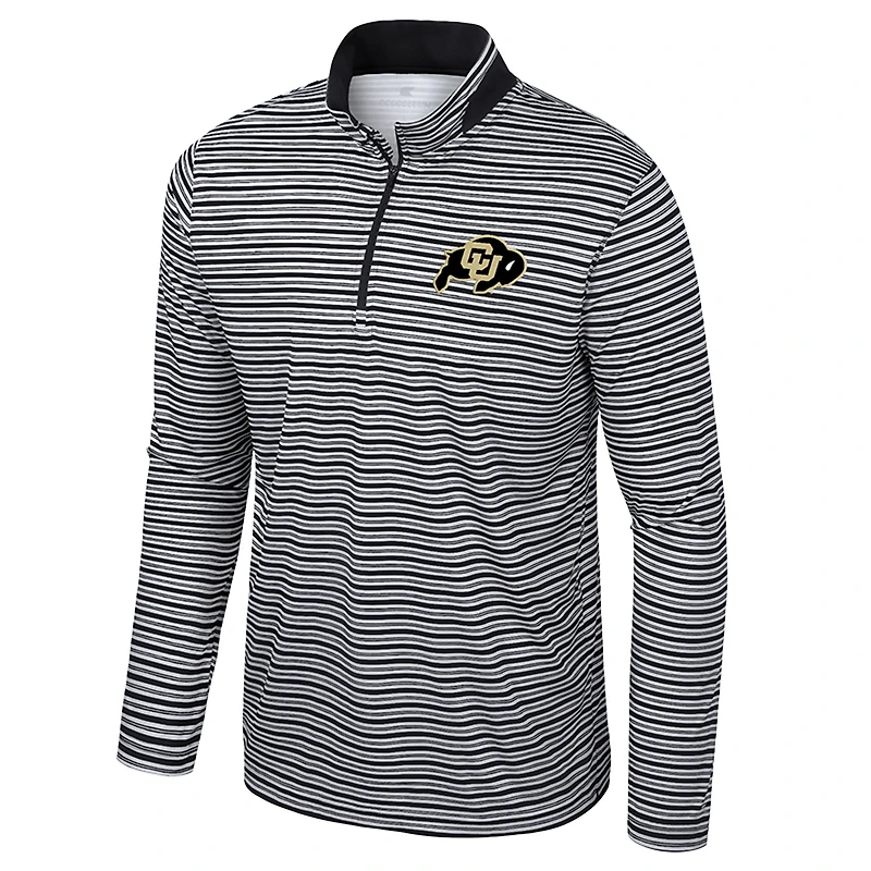 Men's Colosseum Black Colorado Buffaloes Striped Quarter-Zip Top