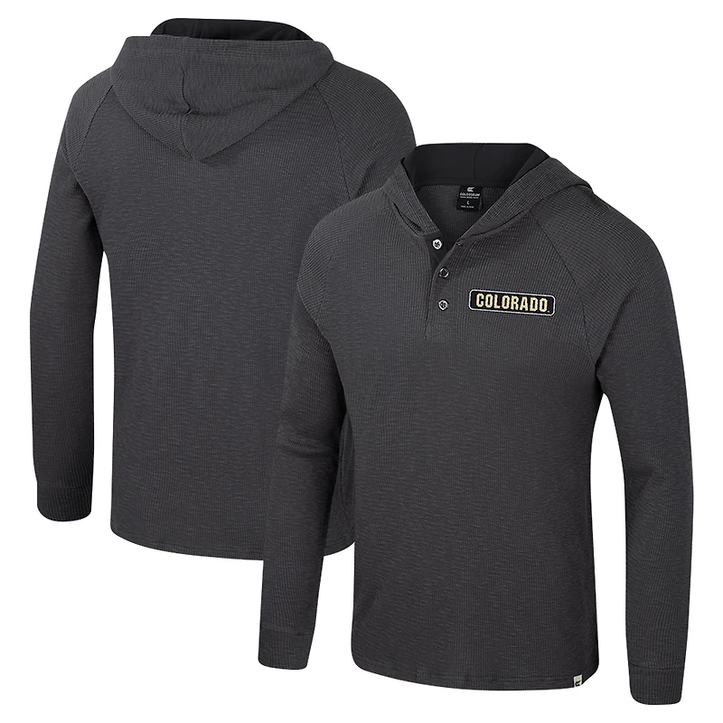 Men's Colosseum Charcoal Colorado Buffaloes Dujour Ralgan Long Sleeve Henley Hoodie T-Shirt