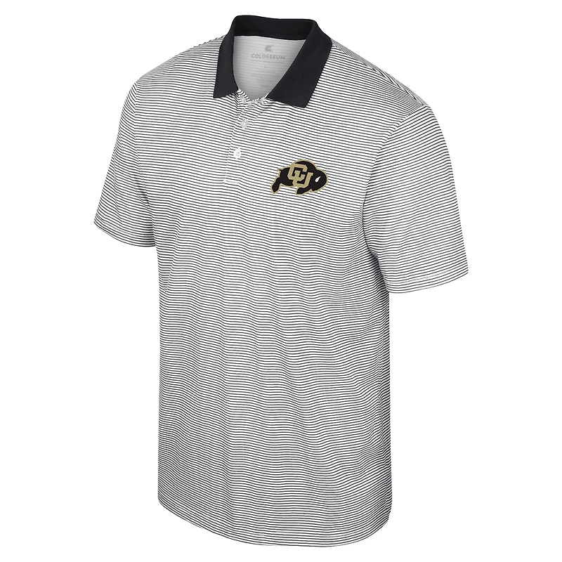 Men's Colosseum White/Black Colorado Buffaloes Print Stripe Polo