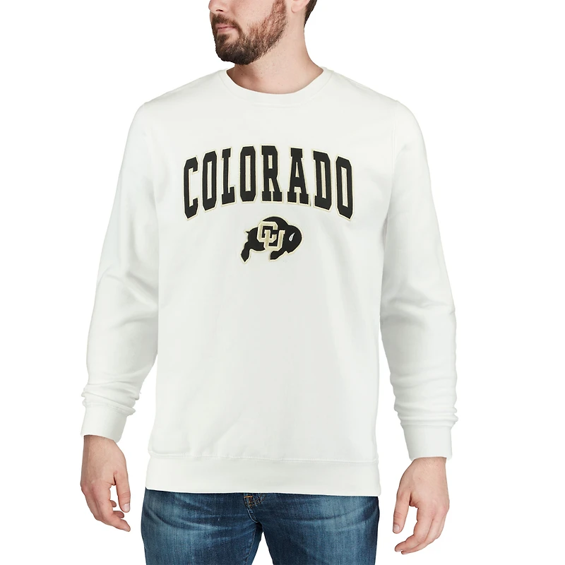 Men's Colosseum White Colorado Buffaloes Arch & Logo Crew Neck Sweatshirt