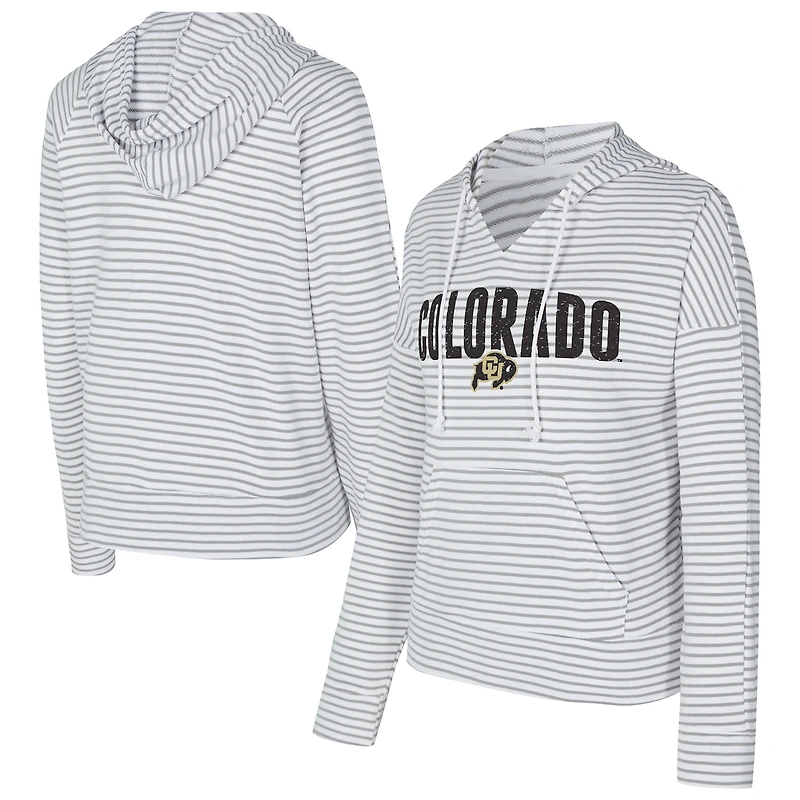 Men's Concepts Sport White/Gray Colorado Buffaloes French Terry Striped V-Neck Pullover Hoodie