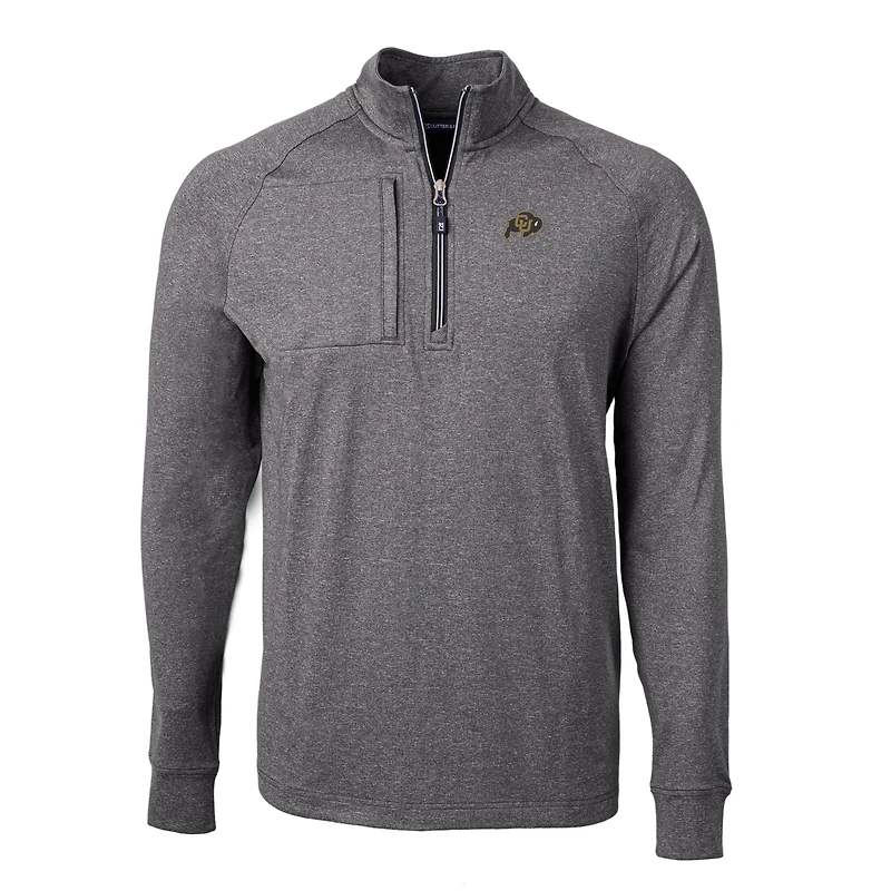 Men's Cutter & Buck  Heather Black Colorado Buffaloes Big Tall Adapt Eco Knit Quarter-Zip Pullover Top