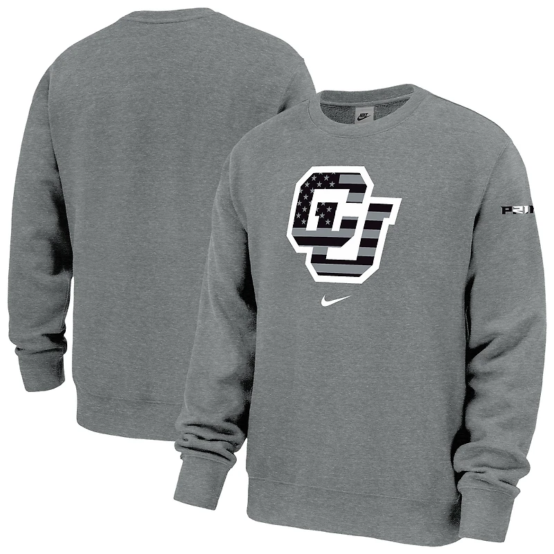 Sweat-shirt à col rond en polaire Nike gris Colorado Buffaloes Coach Prime pour homme, édition spéciale Journée des anciens combattants