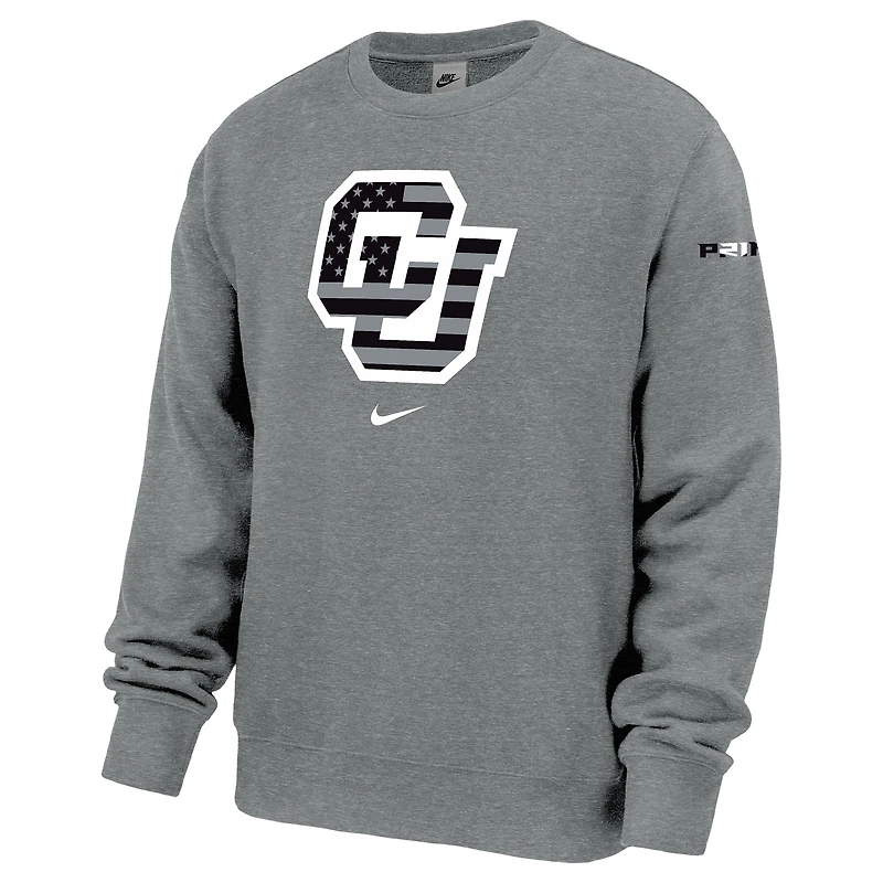 Men's Nike  Gray Colorado Buffaloes Coach Prime Veteran's Day Club Fleece Crewneck Sweatshirt
