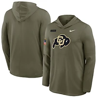Men's Nike Olive Colorado Buffaloes 2025 Military Appreciation Dri-FIT Long Sleeve Hooded T-Shirt
