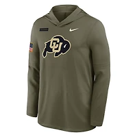 Men's Nike Olive Colorado Buffaloes 2025 Military Appreciation Dri-FIT Long Sleeve Hooded T-Shirt