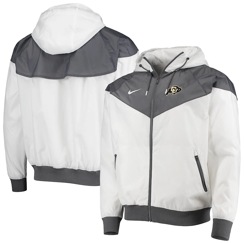 Veste à capuche glissière complète Nike Colorado Buffaloes Windrunner Raglan pour homme, blanche