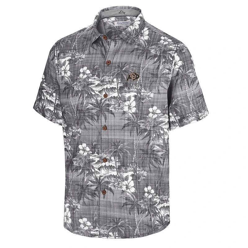 Chemise boutonnée Tommy Bahama noire pour homme, Colorado Buffaloes, Coconut Point, Palmetta Island, Zone Camp